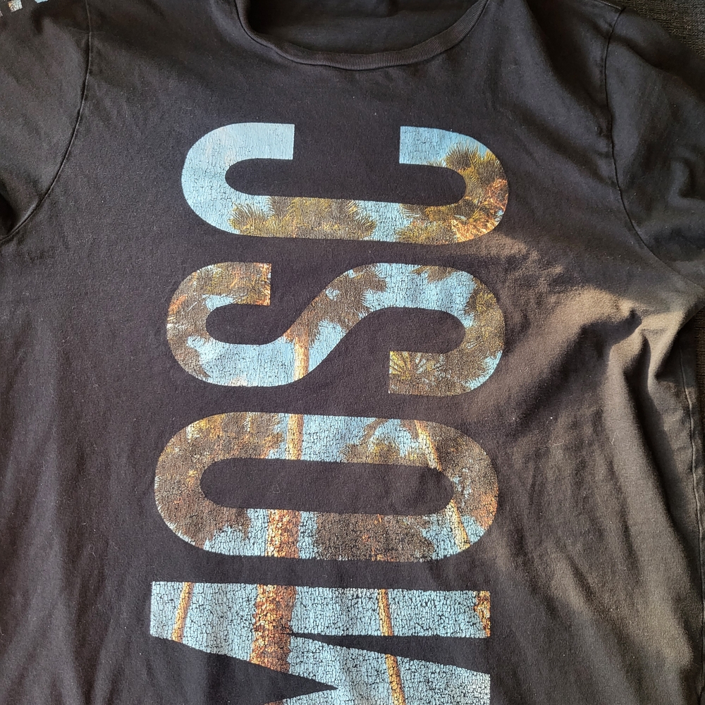 Moschino Black Short Sleeve Tee with Blue and Brown Graphic